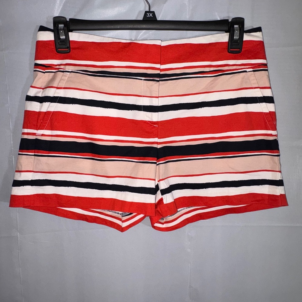 Ann Taylor Signature Striped Shorts Sz 6 Red Navy Blue White Tan Cotton Blend